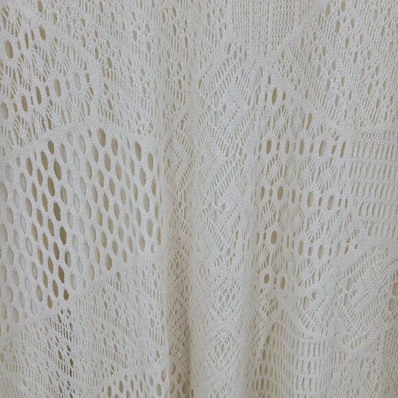 Womens Cream Lace Crochet Patchwork Tunic Dress Sz M Handkerchief Boho Bridal - Picture 2 of 11